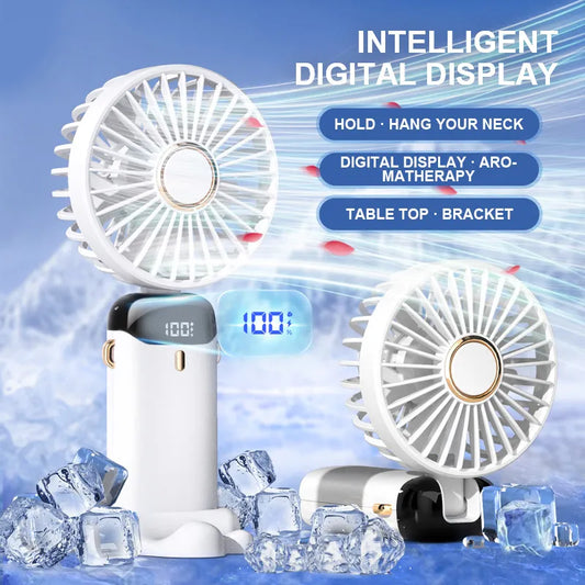 Handheld Mini Fan Wireless USB Rechargeable Portable Digital Display 5000mAH Battery